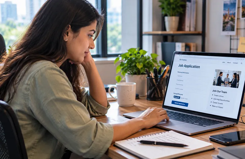 Candidate preparing an online job application on a laptop